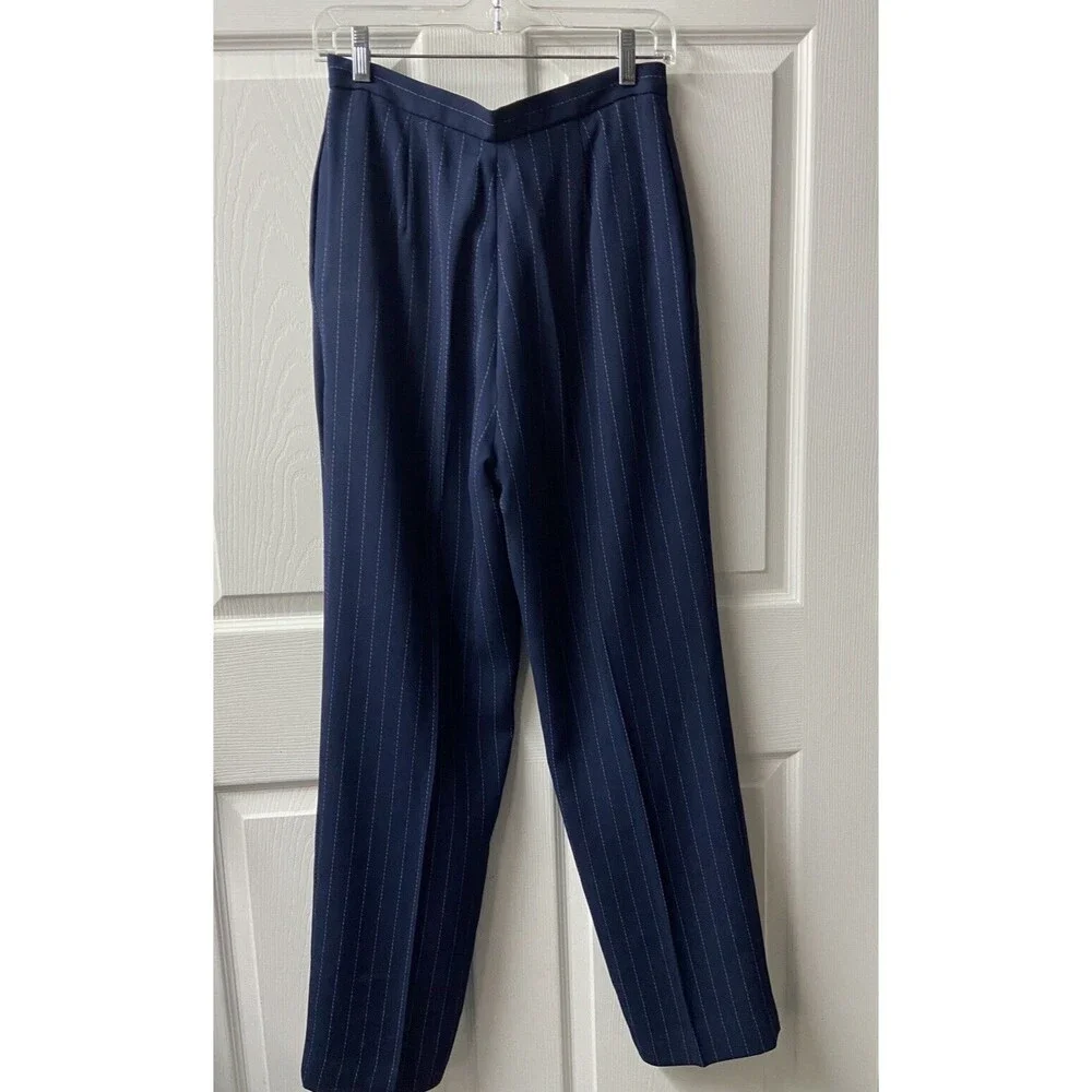 Oleg Cassini Womens Size 12 Striped Double Breasted Striped Blue Pant Suit nwt - Picture 5 of 11